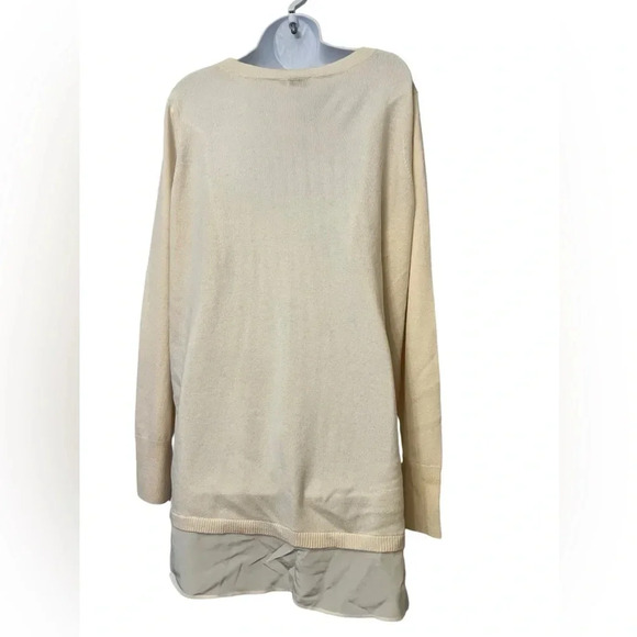 Vince Wool Cashmere Sweater Womens Ivory Silk Shirttail V Neck Lightweight XL - Picture 2 of 3
